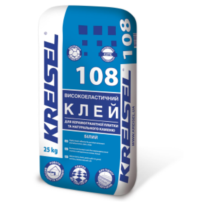 Kreisel 108 Клейова суміш для натурального каменю біла еластична, 25 кг
