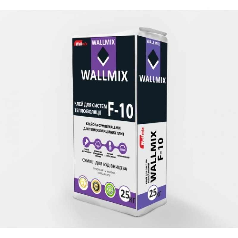 Wallmix F10 Клей для приклеювання пінополістерольних плит та мінеральної вати (25кг)